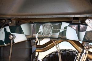 The smoothed frame rails sport a custom wrap as a tribute to Charles Pigg.