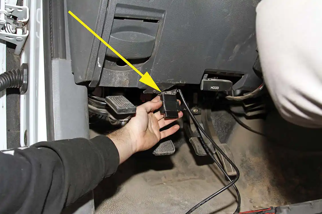 OBD harness plug below the dash
