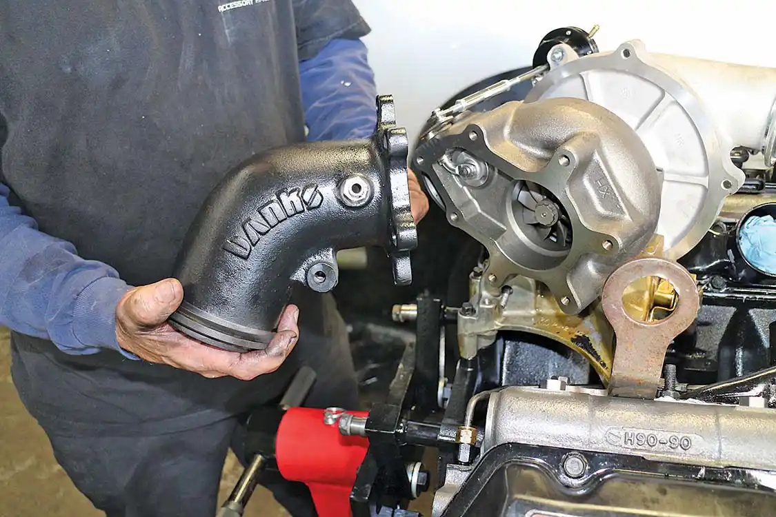 Here you see the Banks Power Elbow housing that was on our 7.3L Ford when the truck was acquired.