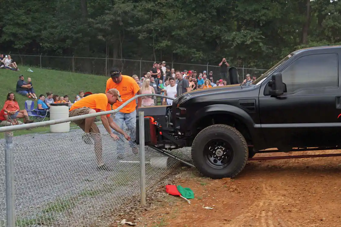 Jonathan Brooklyn pulled for 379 feet on a 376-foot track and the fence paid the price.