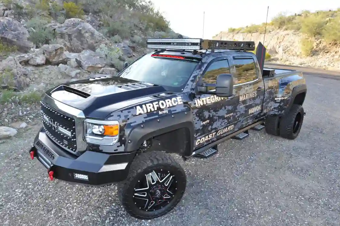 The graphics were applied using 3M 1080 digital camo wrap. There are words underneath the wrap that only show up when light is shined on them.