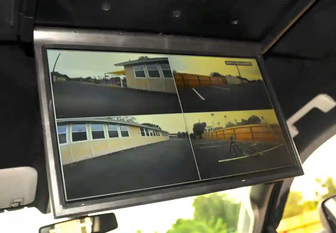There are cameras mounted all over the truck so everything can be monitored.