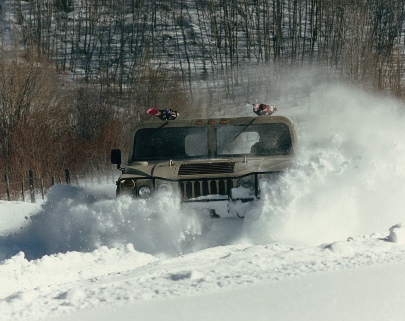 Civilian Hummer H1 platforms have the ability to scale 18-inch vertical ledges, climb 60-percent grades, traverse side slopes of 40 percent, travel through 2 feet of water, and plow through 3-foot snowdrifts. Deep mud and sand are easily traversed.