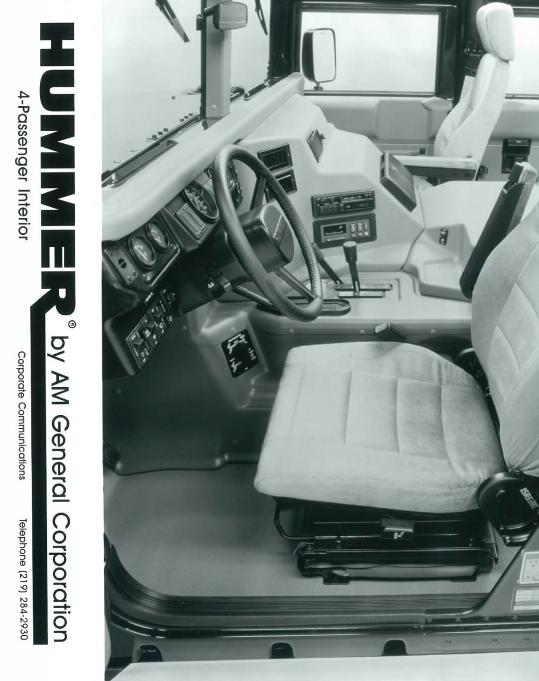 Like their military cousins, Hummer H1 interiors displayed the advantages of a low center of gravity. With a platform width of 86.5 inches, driver and passengers have plenty of distance between each other in the cockpit.