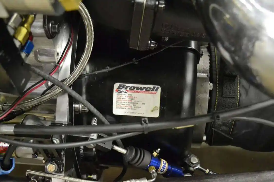 Inside the <a href="https://browellbellhousing.com/">Browell</a> bellhousing is a trick <a href="https://www.crower.com/clutches.html">Crower</a> 4-disc clutch. Scheid reports that the clutch has no problem handling the power, although adjustments have to be made about every 5 runs, and the clutch has to be replaced about every 30 passes.