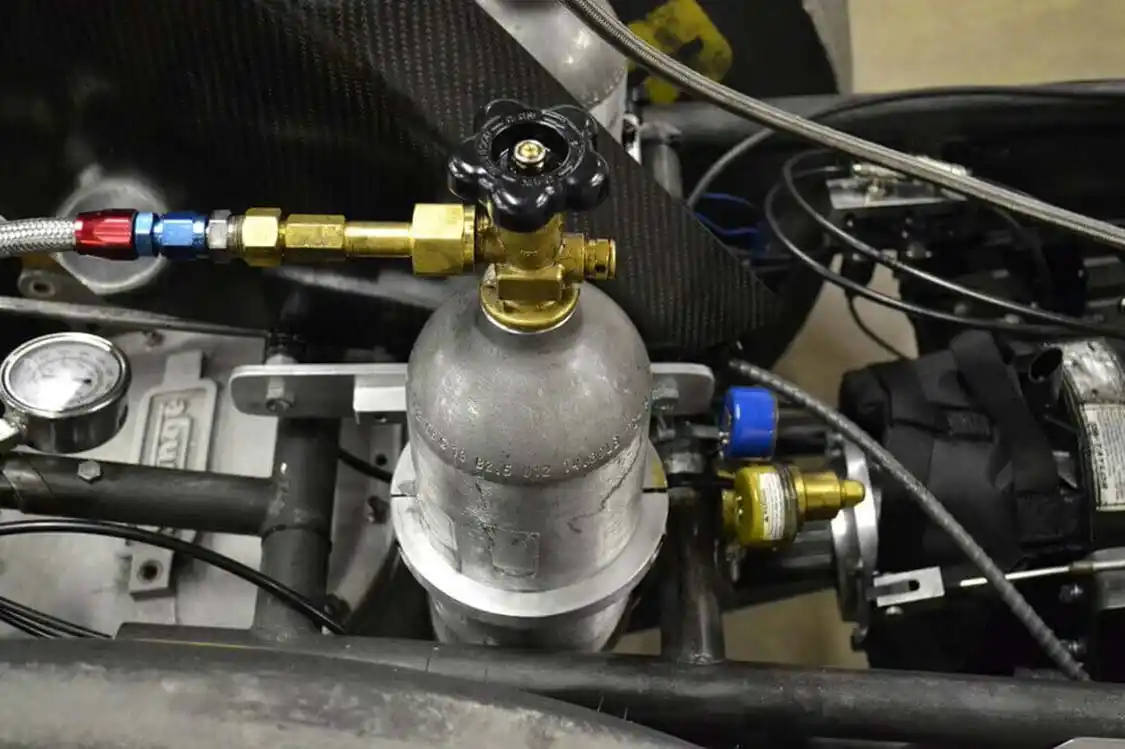 Going fast doesn't come without breaking some parts. The single CO2 bottle on the dragster that controls the shifting has since been replaced with dual bottles, after some low-pressure situations resulted in burned-up parts.
