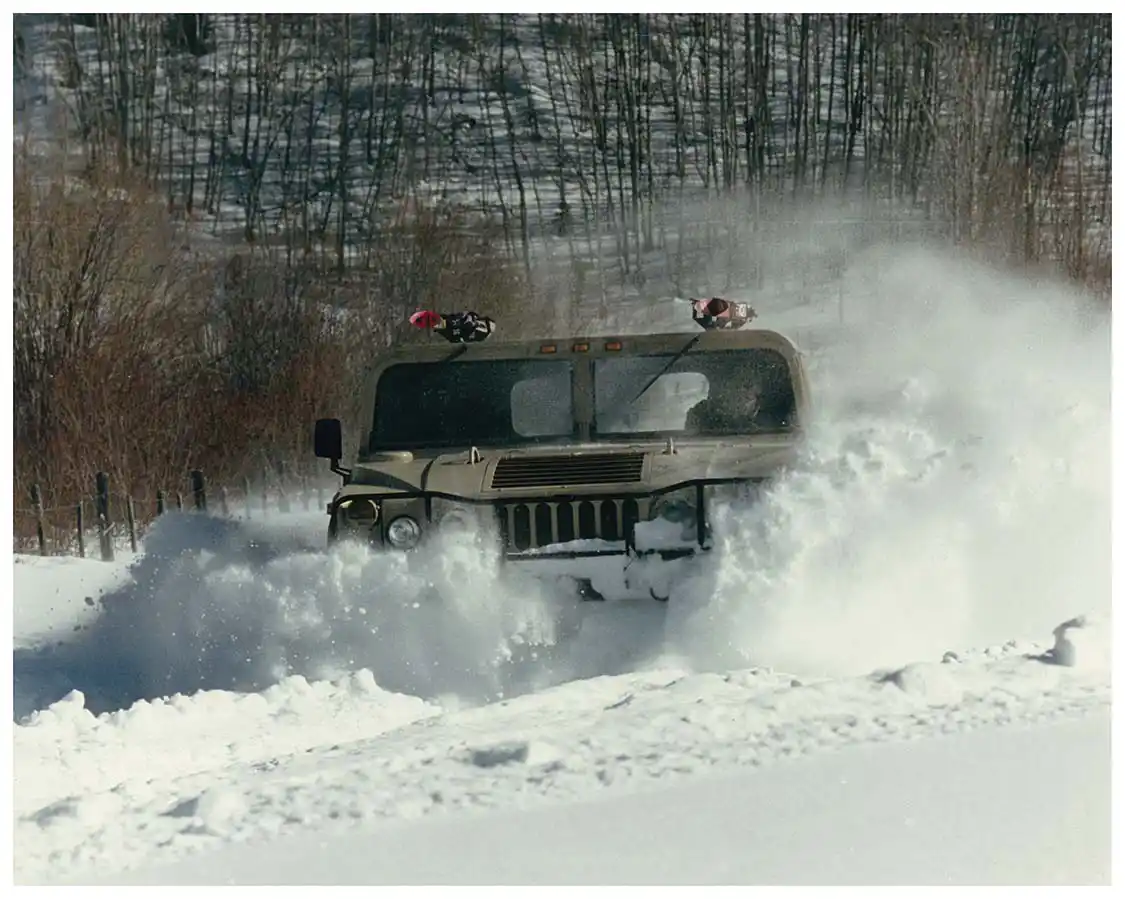 Civilian <a href="https://www.gmc.com/electric-truck/hummer-ev">Hummer</a> H1 platforms have the ability to scale 18-inch vertical ledges, climb 60-percent grades, traverse side slopes of 40 percent, travel through 2 feet of water, and plow through 3-foot snowdrifts. Deep mud and sand are easily traversed.
