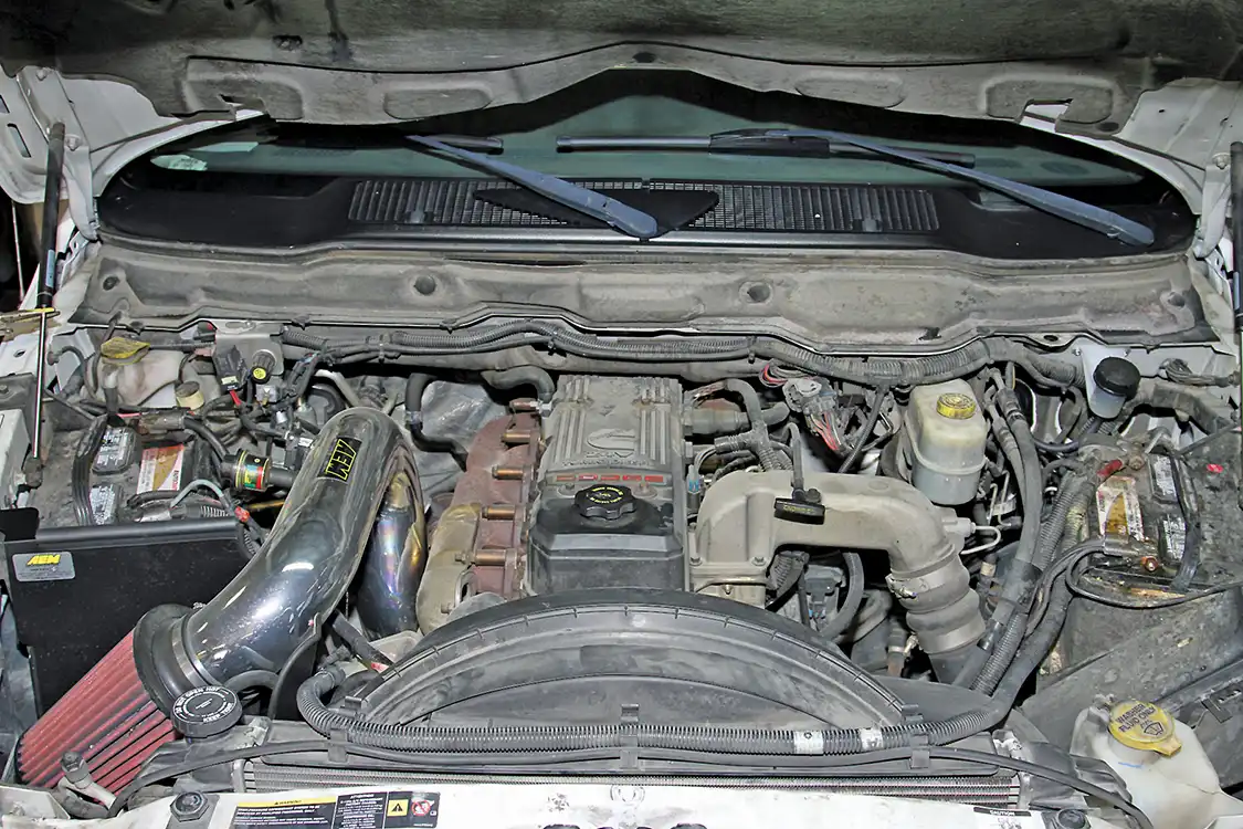1. The AEM intake is the main thing you see when you open the hood; in this article, we'll be addressing issues that aren't as easy to see while we upgrade the fuel system.