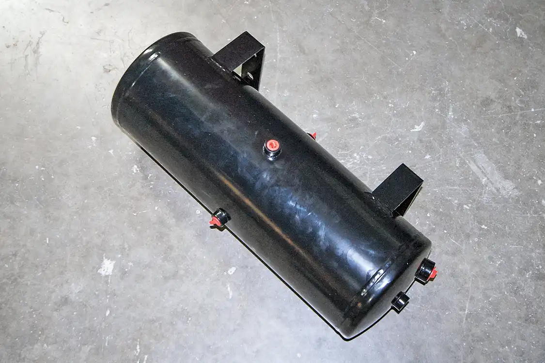 3. One key to a solid onboard air system is a large air tank for plenty of system capacity. Thankfully, our Kleinn kit came with a 3-gallon tank that gave us plenty in reserve, while being small enough to mount underneath our 2006 Dodge 2500 Ram.