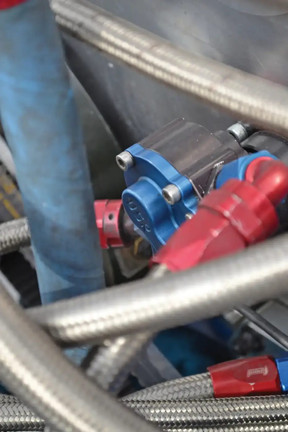 If you're used to seeing 150gph or 200gph FASS or Airdog systems, you might be a little intimidated by this gear-driven DSR pump, which flows a whopping 600gph. It's run at 100psi and mounted to the engine with a custom front cover from Keating Machine.