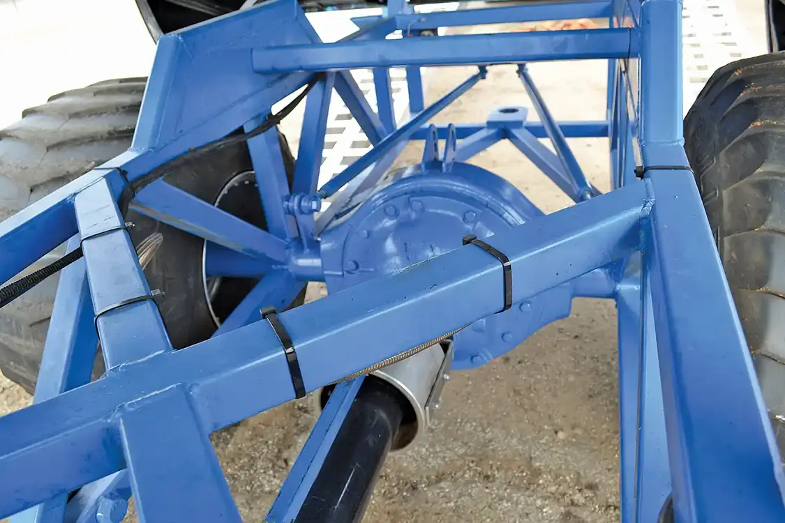 The rearend in the truck is rigidly mounted and houses axles, a spool, and a 6.20 gear from SCS. Originally designed for medium-duty applications, it's held up perfectly fine so far. 