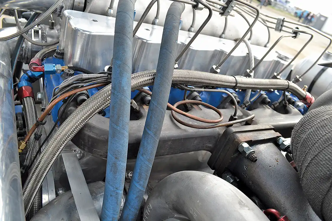 A Steed Speed manifold featuring a T6 exhaust flange is much more reliable than the factory version and it flows more. It's survived a few trips up to 2,000 degrees when Jason was dialing the truck in and so far has taken everything in stride.