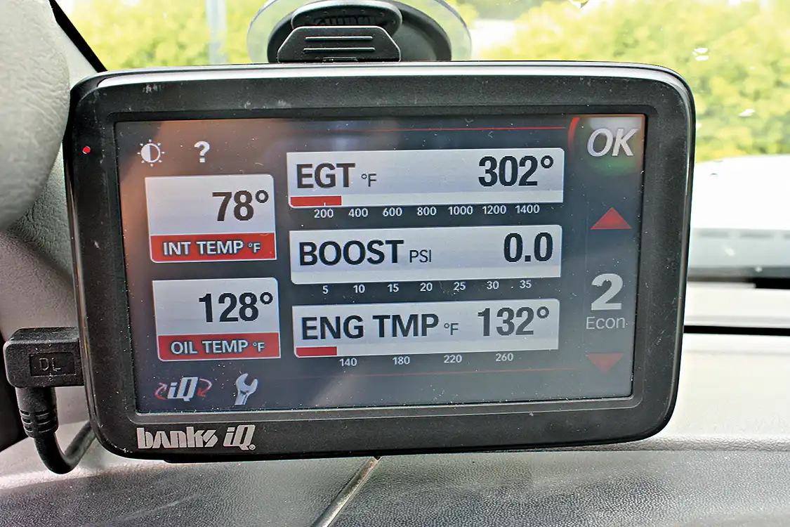 13. Once up and running, end users have complete control over the display layout, including its appearance, color schemes, sensors to be displayed, etc. In the 6.0L Power Stroke, some of the most important values to watch would be the exhaust gas temp, engine coolant temp and engine oil temp.