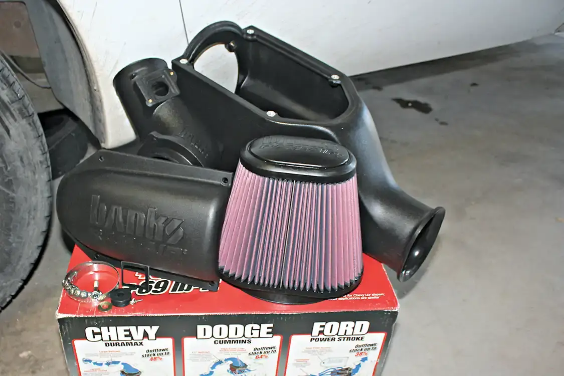 1. The Banks Ram-Air Intake system is a simple to install stock replacement kit that increases airflow by up to 38 percent on the 6.0L Power Stroke, which improves throttle response and turbo spool-up time.