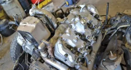 The heat generated by the turbos also needs to be shielded from the rest of the engine bay. With the cab off of this Duramax, it’s clear that some major heat shields are involved.