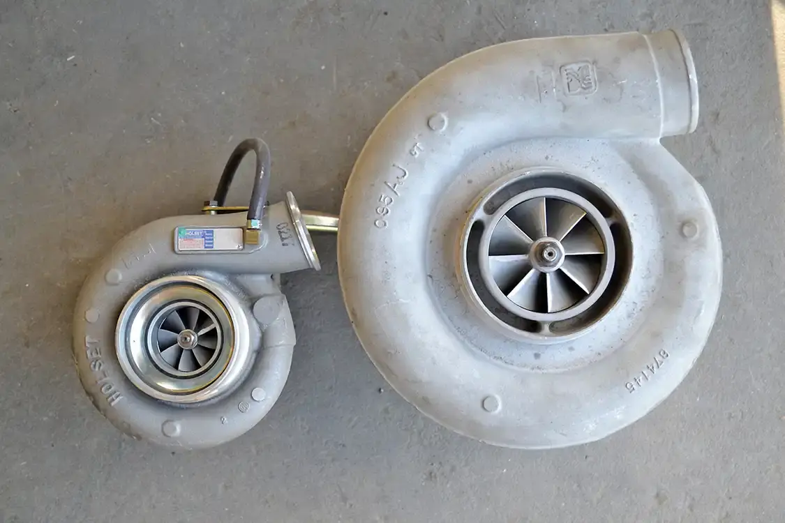 People like to overcomplicate turbo sizing, but the basic rule is that to support a lot of horsepower, you need a lot of turbo. Check out the massive S595 (which can support up to 1,200 rear-wheel horsepower) next to a factory Dodge HX35 (450 rear-wheel horsepower).
