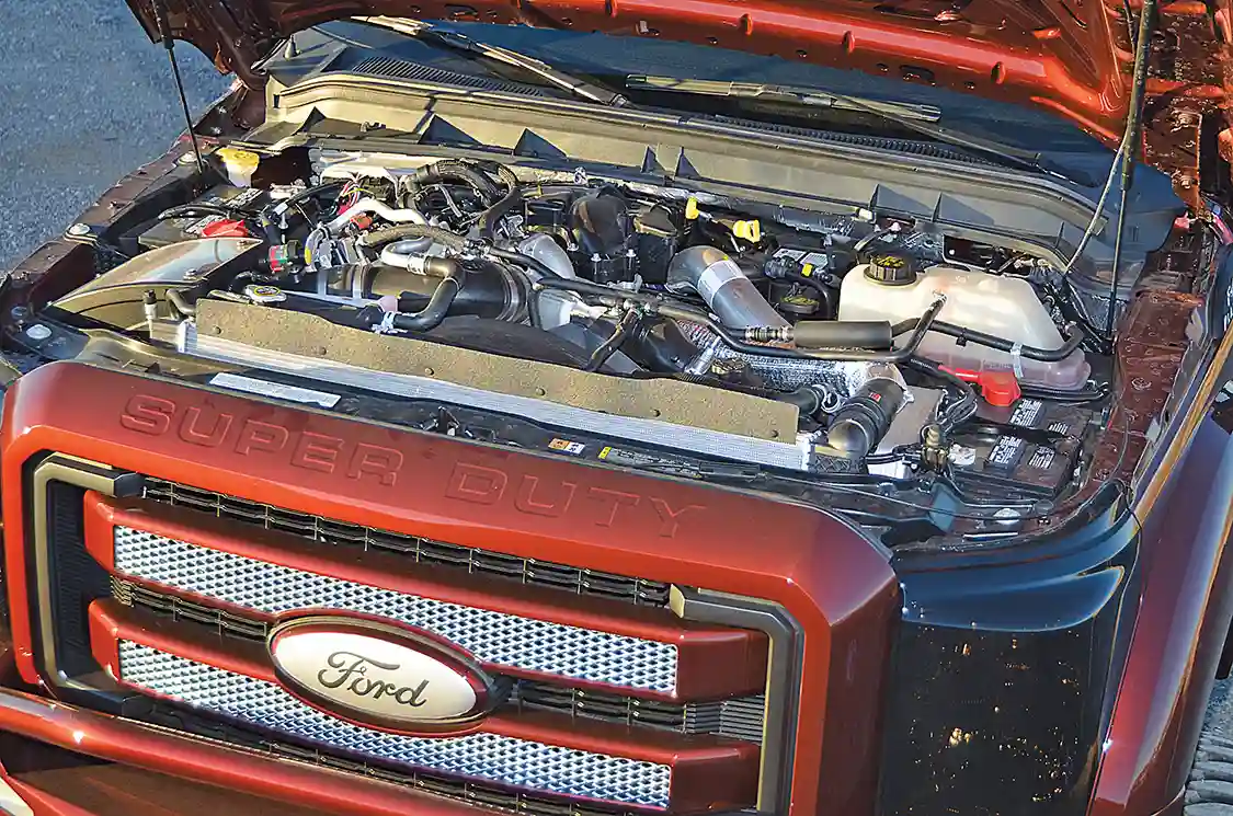 The 2015 6.7 diesel in the Ford 450 was upgraded with an improved turbo and larger fuel system, increasing the stock horse power to 440 HP.