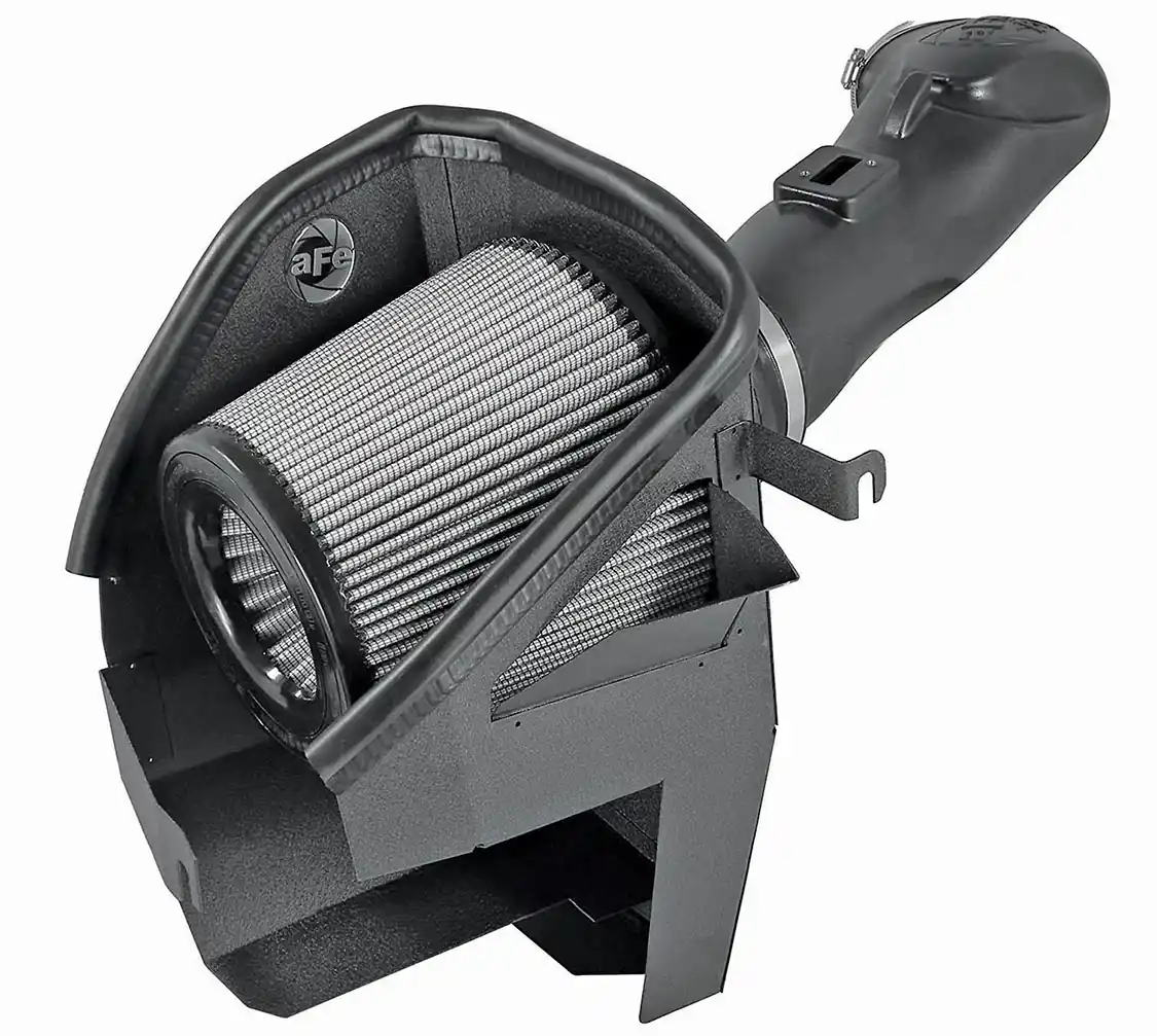 Seen here is aFe’s intake installed on DDP’s 2013 6.7L Power Stroke. This intake system, aFe has noted, is not CARB exempt at this time, and therefore, is not legal for sale in California or use on vehicles registered with the California Department of Motor Vehicles.