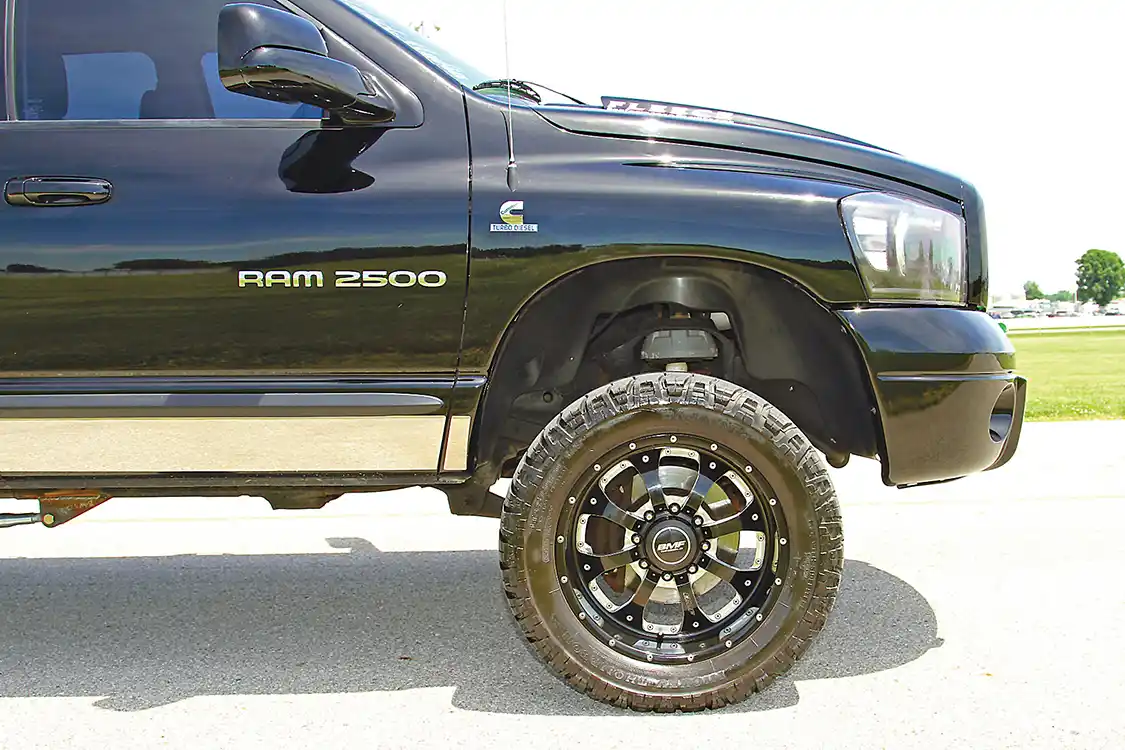 Finke’s truck sports a set of BMF Novakane wheels wrapped in Mickey Thompson Baja ATZ tires. She installed a leveling kit to give the front a slight lift and perfect stance.