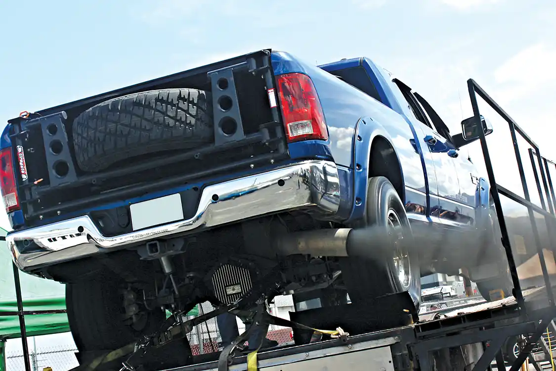 The big blue 4th Gen 6.7L Cummins owned by Tyler Light of RWR Diesel out of Buffalo, Wyoming, made the drive out to compete in the Compound Turbo class where it put down over 850hp with just a slight haze of smoke out the exhaust.
