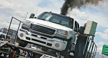 With 952hp on tap, Mike Mikstas’ 2005 GMC Duramax—with a big Turbonetics atmosphere and S472 high pressure compound turbo setup Mikstas fabricated himself—will definitely be a force to be reckoned with, both on the street and at the track, with enough power to pull off high 10-second quarter miles.