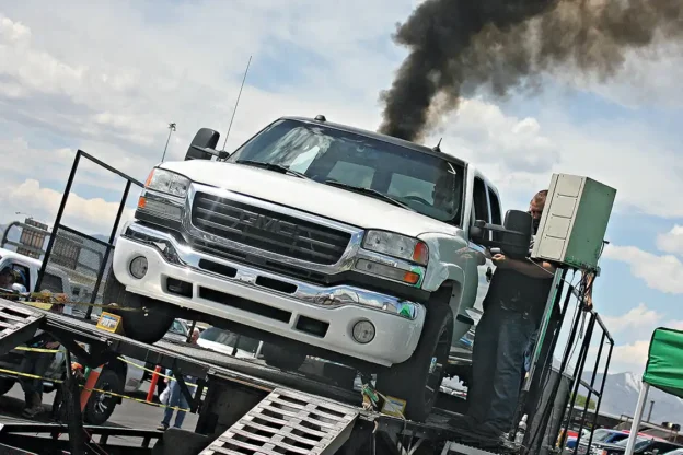 With 952hp on tap, Mike Mikstas’ 2005 GMC Duramax—with a big Turbonetics atmosphere and S472 high pressure compound turbo setup Mikstas fabricated himself—will definitely be a force to be reckoned with, both on the street and at the track, with enough power to pull off high 10-second quarter miles.