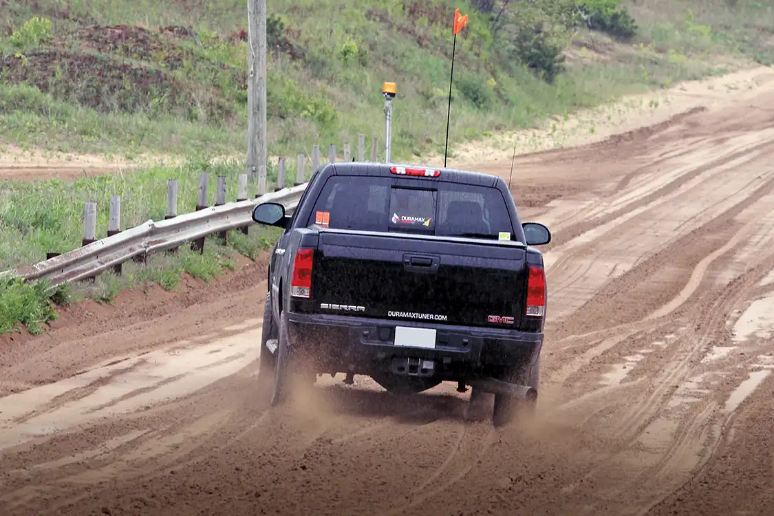 Even in the wet sand it was still easy to get sideways as you put the power down as this driver found out when he mashed the loud pedal on his GMC Sierra Denali HD.