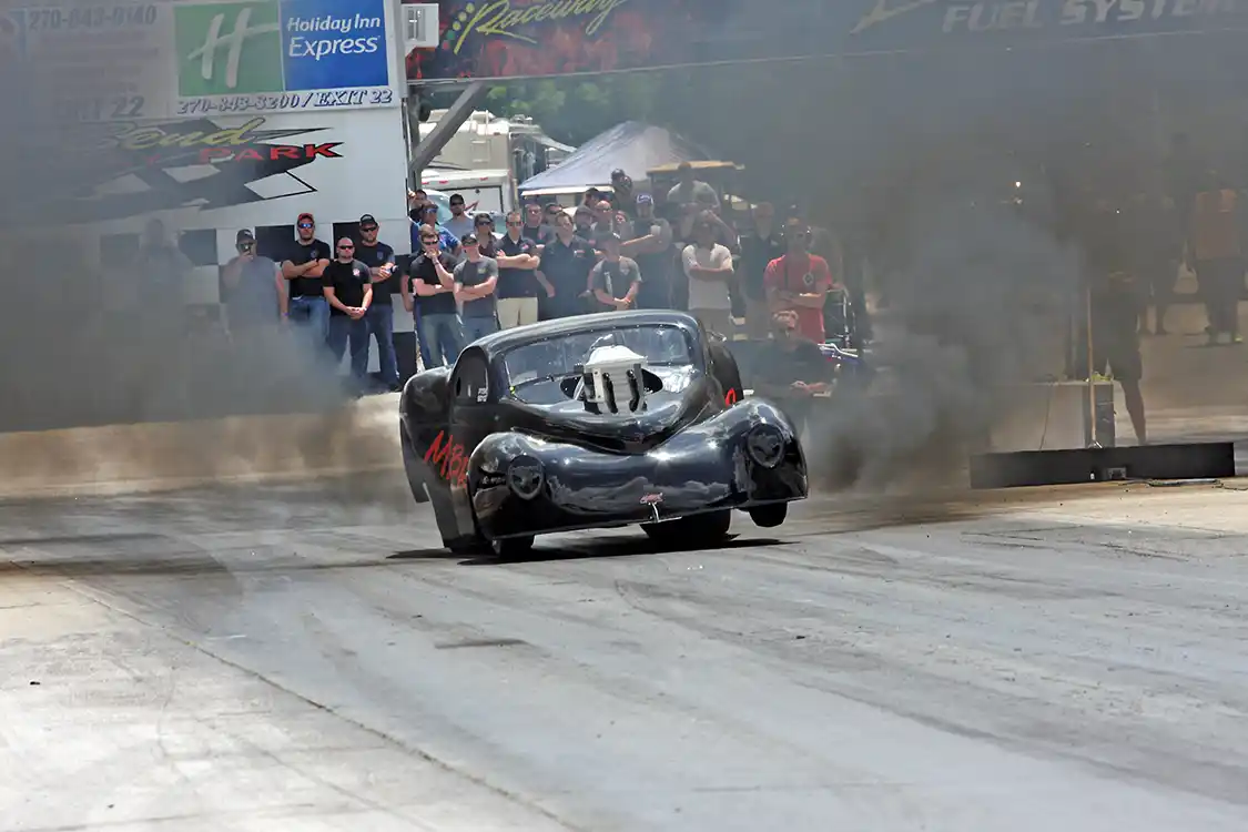 Ryan Milliken was behind the wheel of the MBRP “Batmobile” Willys, taking the Pro Dragster Class win over Jared Jones who had problems in the final round.