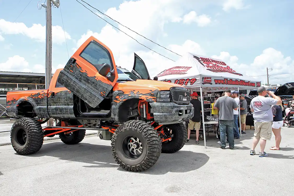 Rickie Locke’s big Ford was on display with its new wrap and painted suspension in the Unlimited Diesel Performance booth at the drag strip and at the park. Locke also entered the Show-N-Shine and took home the Best of Show honors in the field of over 300 trucks.