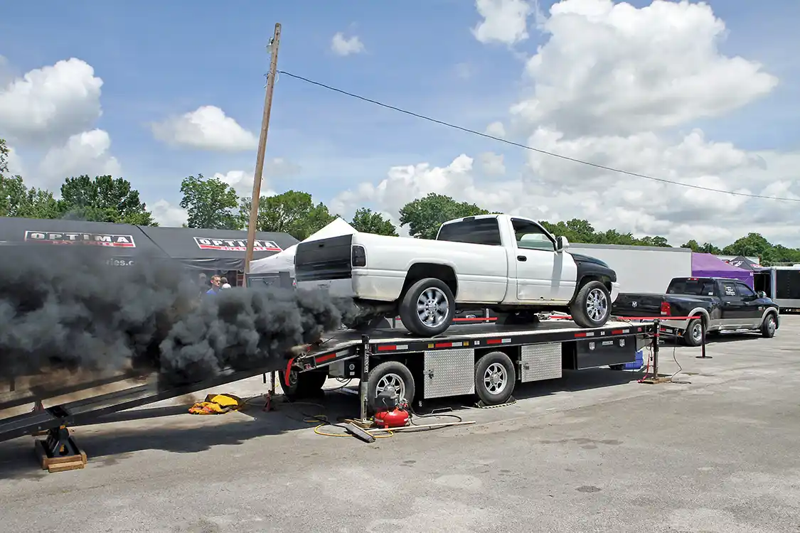 The crew from the DP-Tuner mobile dyno service had their Dynocom chassis dyno set up near the end of the vendor area. They ran 25 trucks across the rollers on Thursday including this Dodge; they also ran 15 more trucks on Saturday at the park.