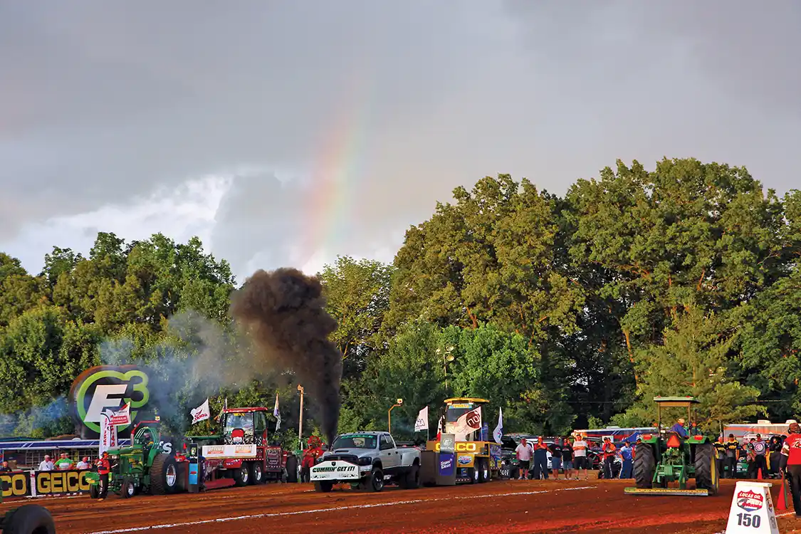 We now know what really is at the end of a rainbow—diesel trucks pulling a sled! Friday we had rainbows, and Saturday we had rain.
