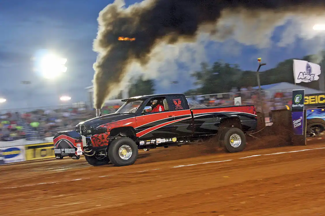 Josh Bowers had a great pull Saturday night pulling the sled over 340 feet in Sound Of Madness on his way to the win in the 3.0 Class.