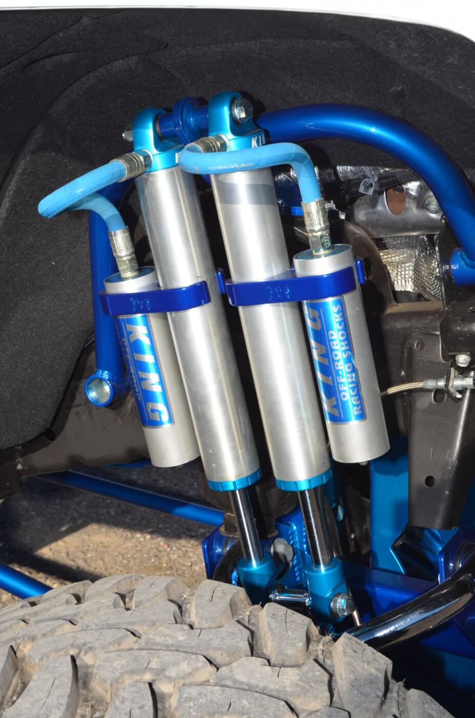 The remote reservoir King 2.5 performance shocks on the front of this rig will help dampen any road it encounters—paved or not.