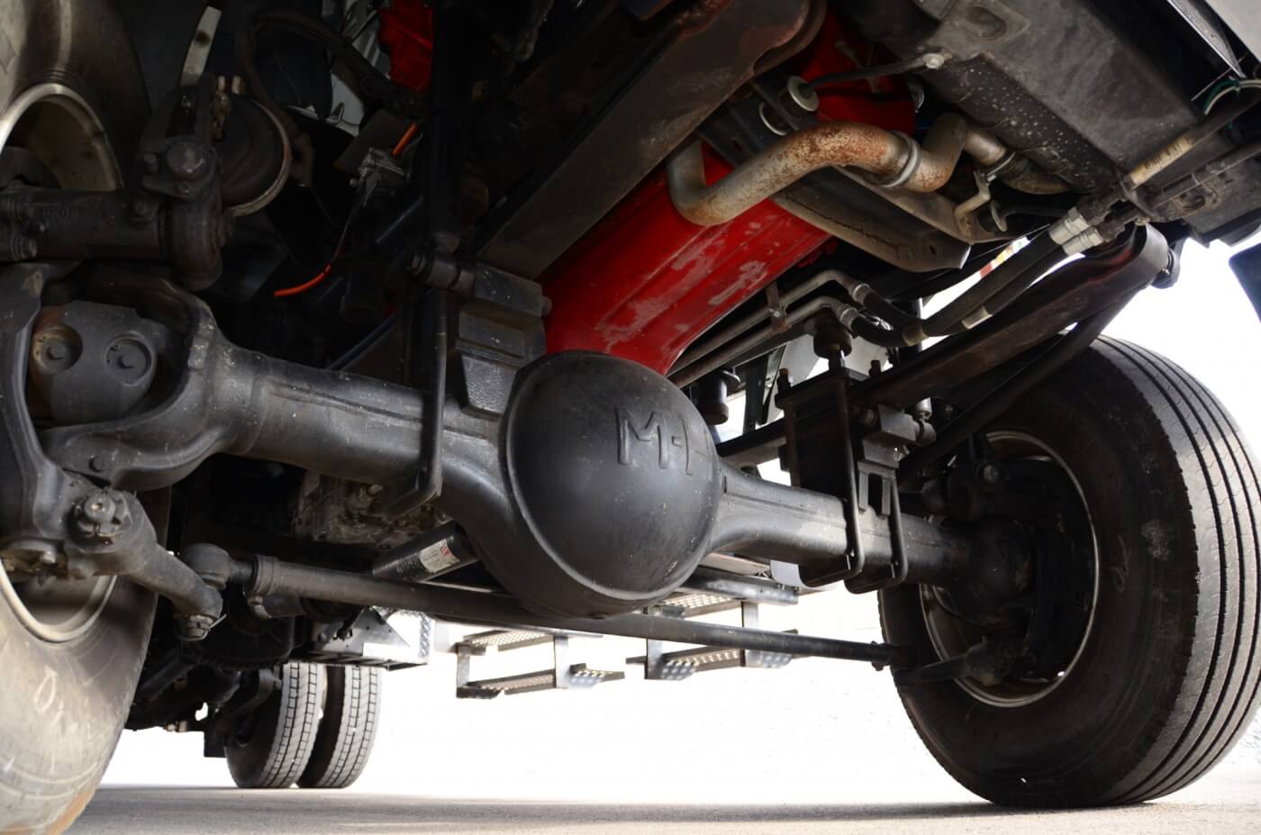 Converting the Ford F-650 to a 4WD setup required a Marmon Herrington front-drive drop axle in a center bowl configuration. 