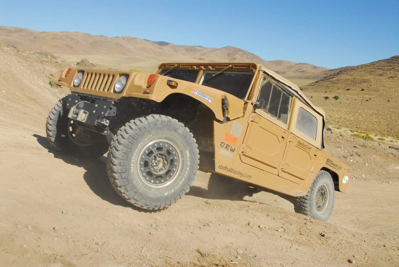 Some action in the dirt with Rod Hall’s GDiesel-fueled Humvee at his off-road school east of Reno.
