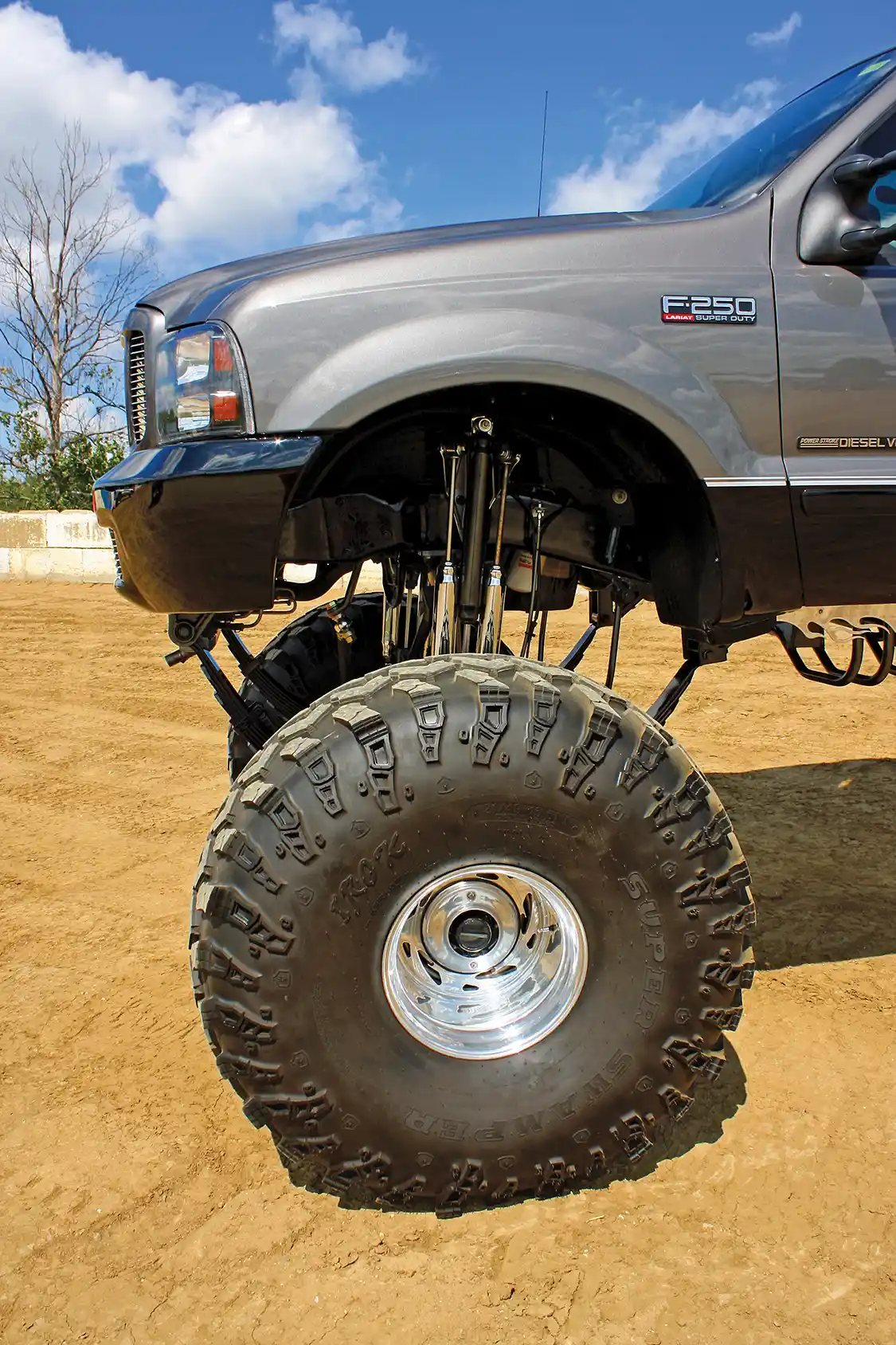 The massive <a href="https://www.intercotire.com/">IROK</a> tires make the 16.5X14-inch <a href="https://www.weldwheels.com/">Weld</a> wheels look small.
