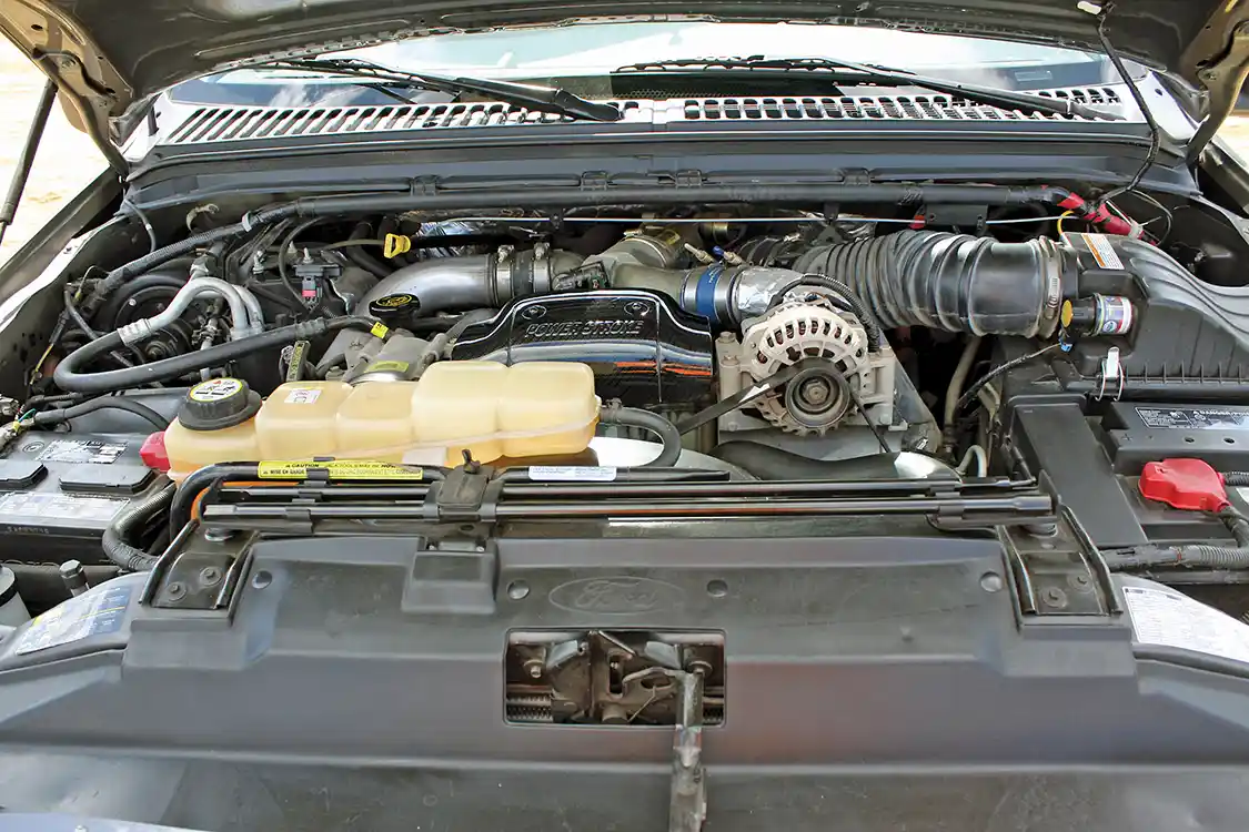 The reliable 7.3L <a href="https://www.powerstrokediesel.com/">Power Stroke</a> engine is largely stock but enhanced with a <a href="https://superchips.com/">Super Chip</a> tuner and free-flowing exhaust system.