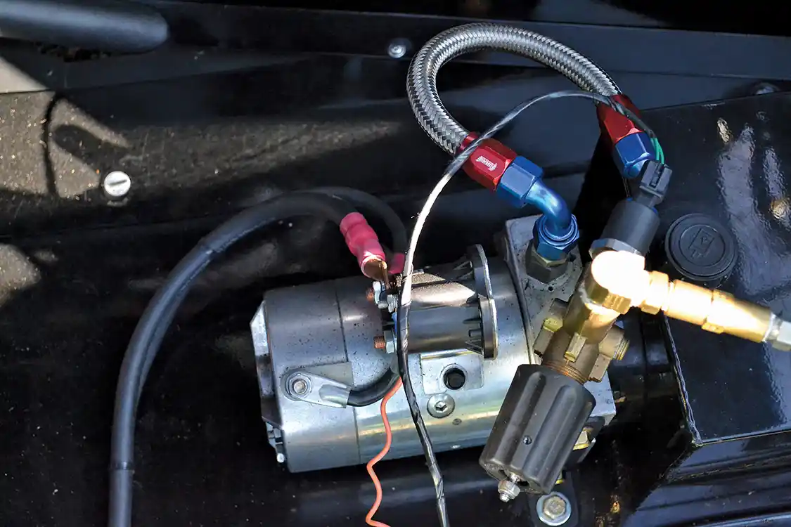 Like most of the rest of the truck, Brad designed and built the water injection system himself using a <a href="https://www.haldex.com/en/Europe/">Haldex</a> hydraulic pump, which provides 400psi of pressure to the nozzle bank.
