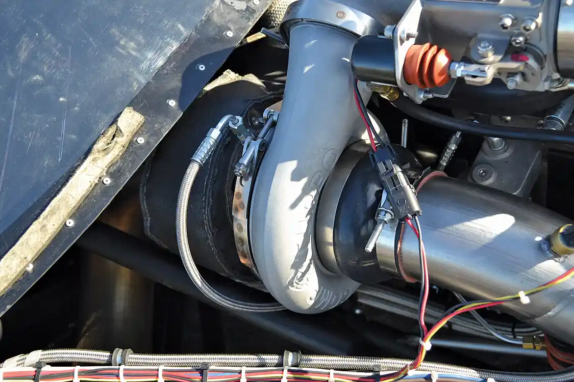 Brad's been through a few different turbos, as more than 100psi total boost isn't easy on compressors. When we took this shot, the truck had a billet 80mm turbo on it, but it has since been replaced with a 78mm turbo from Steve Gillett.