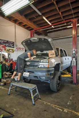 1. Master tech Ethan Barker of Left Coast Diesel helped us install the trio of affordable fueling modifications that made significant improvements in acceleration on our test truck, especially out of hole.