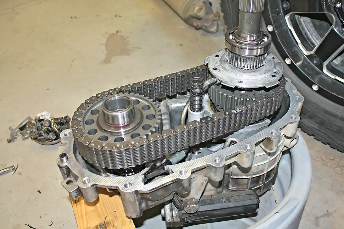 16. If you’ve never seen the inside of a transfer case, they can be a bit intimidating, but swapping out the pump itself is a fairly straight forward and easy task. The pump (located on the right) will slide right off the tail shaft once the snap ring, bearing, and gear have been removed.