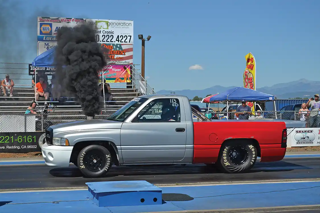 Diesels usually have a heck of a time making full passes the first time to the track, but Aaron Flournoy was able to dip into the 10-second zone the first time out, with his 12-valve powered drag truck. With a best of 10.87 at 126 mph with a spinning 1.74 60ft, look for this Ram to dip into the 9s soon.