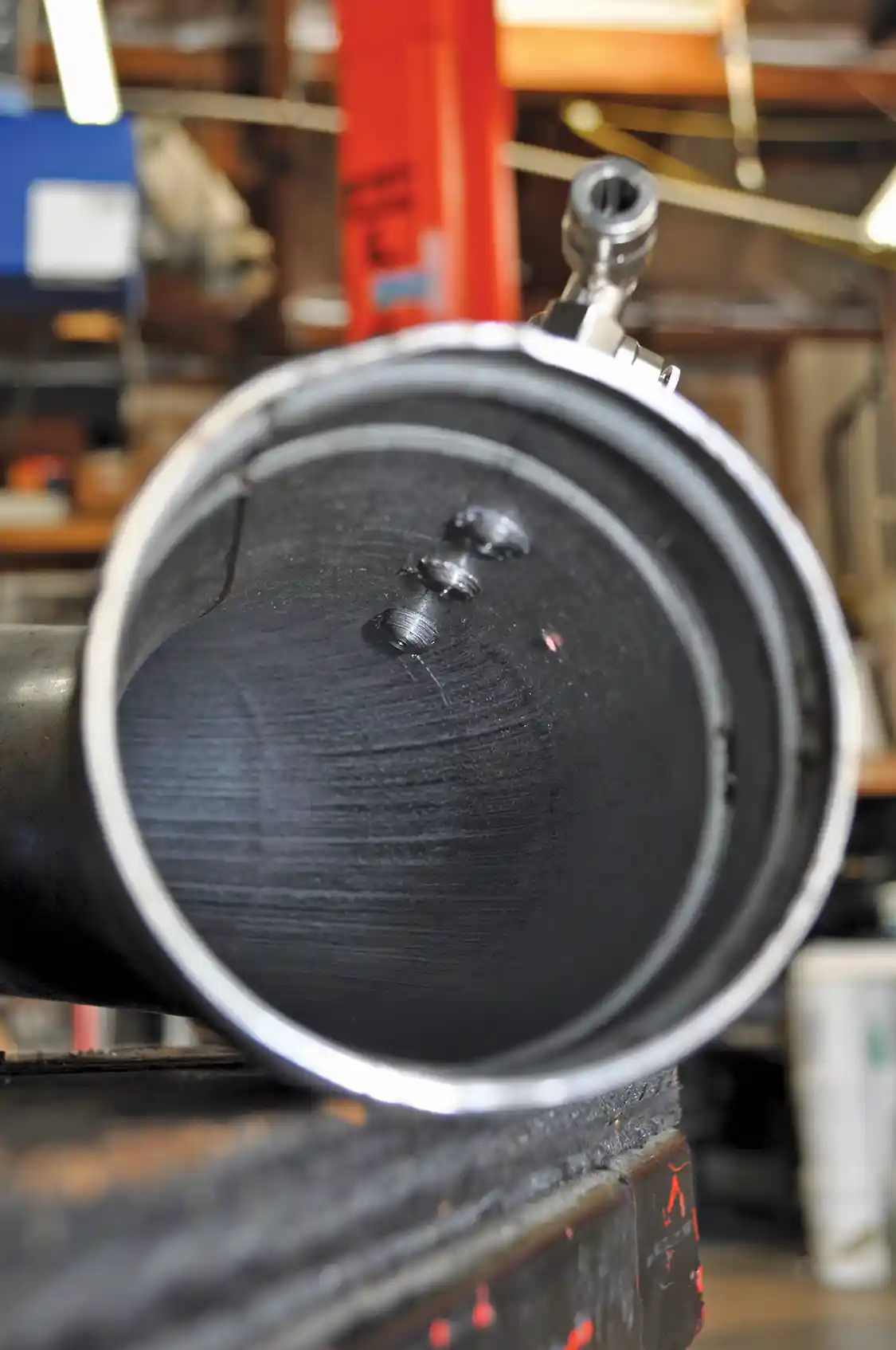 14. Three nozzles from Snow Performance seen here in the cold side intercooler tube. 