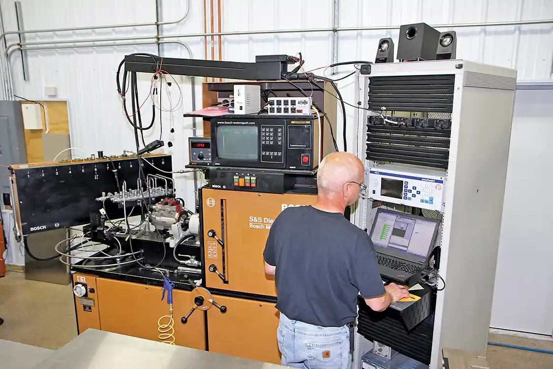 13. The S&amp;S team has a large test machine to measure and verify injector flow and solenoid operation. Each injector within a set is matched to flow within ±0.5% which is a tighter tolerance than OEM standards.
