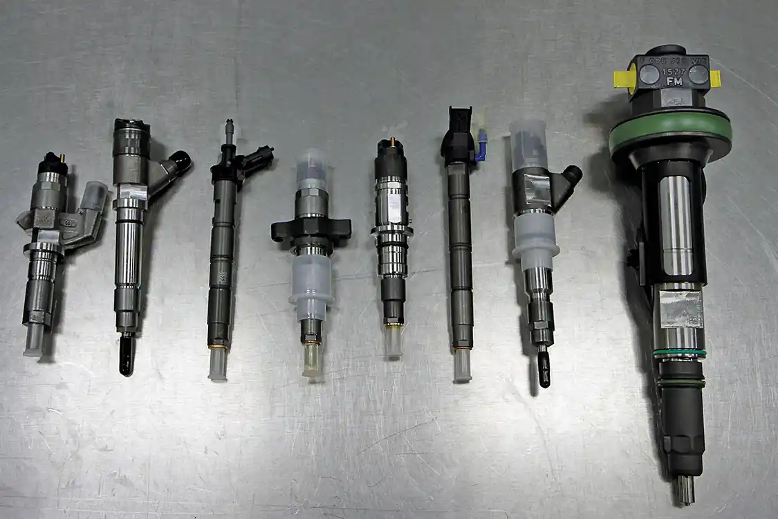 14. Here is a selection of some of the injector options offered by S&amp;S Diesel Motorsport covering everything from stock type injectors up to monster injectors for custom applications. From left to right are injectors for an LB7, LBZ, LML (piezoelectric), 5.9L <a href="https://www.cummins.com/">Cummins</a>, 6.7L Cummins (next gen), 6.7L Scorpion, Case IH and LE (Large Engine with 2.5 to 3.0L per cylinder).