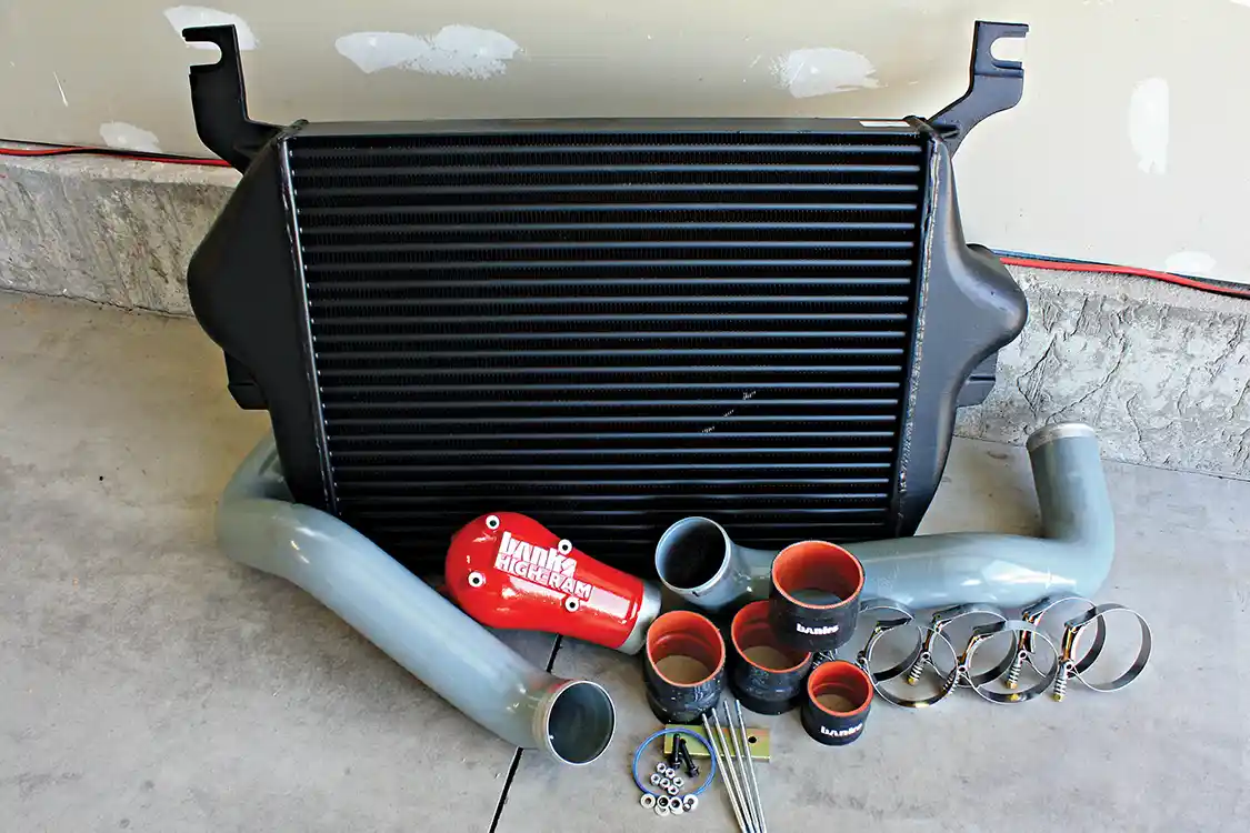 2. The Banks Power Technicooler kit for the 6.0L <a href="https://www.powerstrokediesel.com/">Power Stroke</a> can improve airflow through the charge air system by over 38% by using a larger free flowing intercooler core, large 3-inch intercooler piping and the High Ram intake elbow; the air from the turbocharger has a less restrictive passage to the cylinder heads and will equate to improve throttle response, cooler air temps, lower EGTs and quicker turbo spool-up.