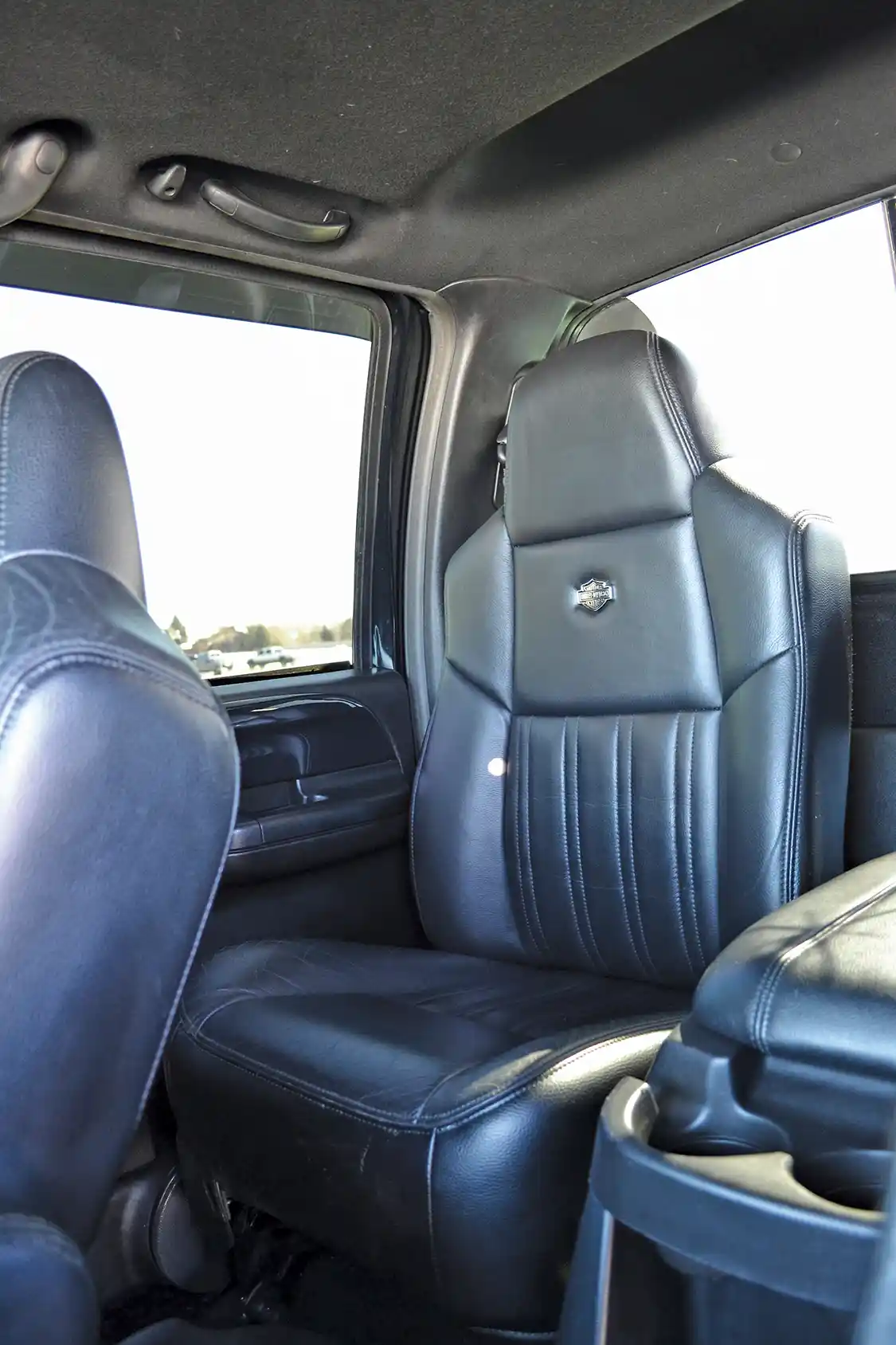 The back seats in the Harley truck are just as comfortable as the front and even have their own center console.