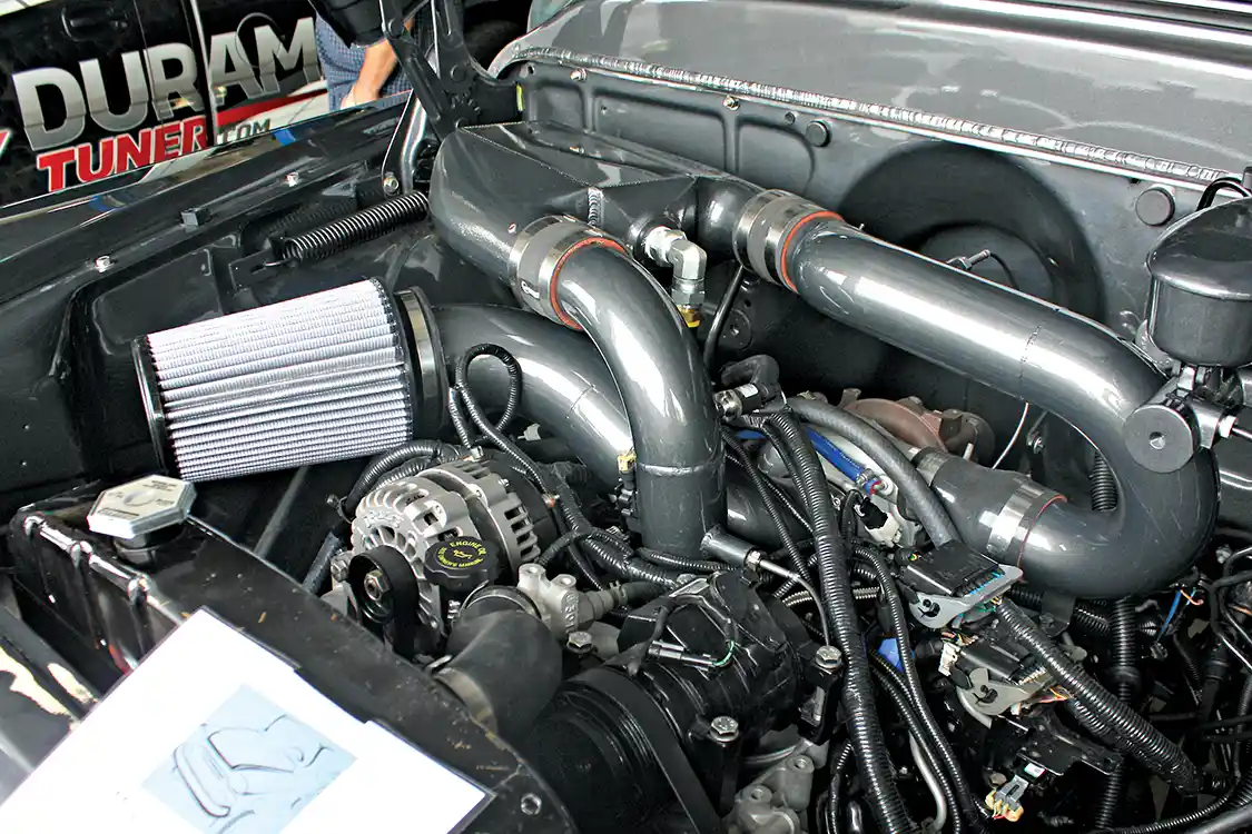 12/13. Nick Priegnitz, the owner of DuramaxTuner, just completed this immaculate frame-off restoration of his 1958 Chevrolet Apache truck. Running an LB7 Duramax and ZF-6 manual transmission, the truck will see its fair share of sled pulling action running around the local circuit in the Work Stock class with the Stealth 64 under the hood.