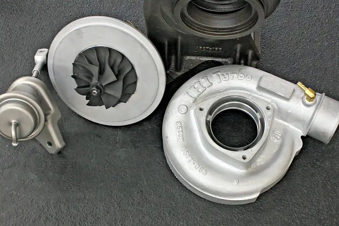 6. The assembled cartridge is now ready to be placed into the OEM turbine housing and freshly machined compressor cover. By keeping the same external pieces, the Stealth 64 can be installed into the truck with no other changes needed. However, to optimize performance, DuramaxTuner does recommend that a high flow 3-inch intake elbow and downpipe be used in place of the factory pieces.