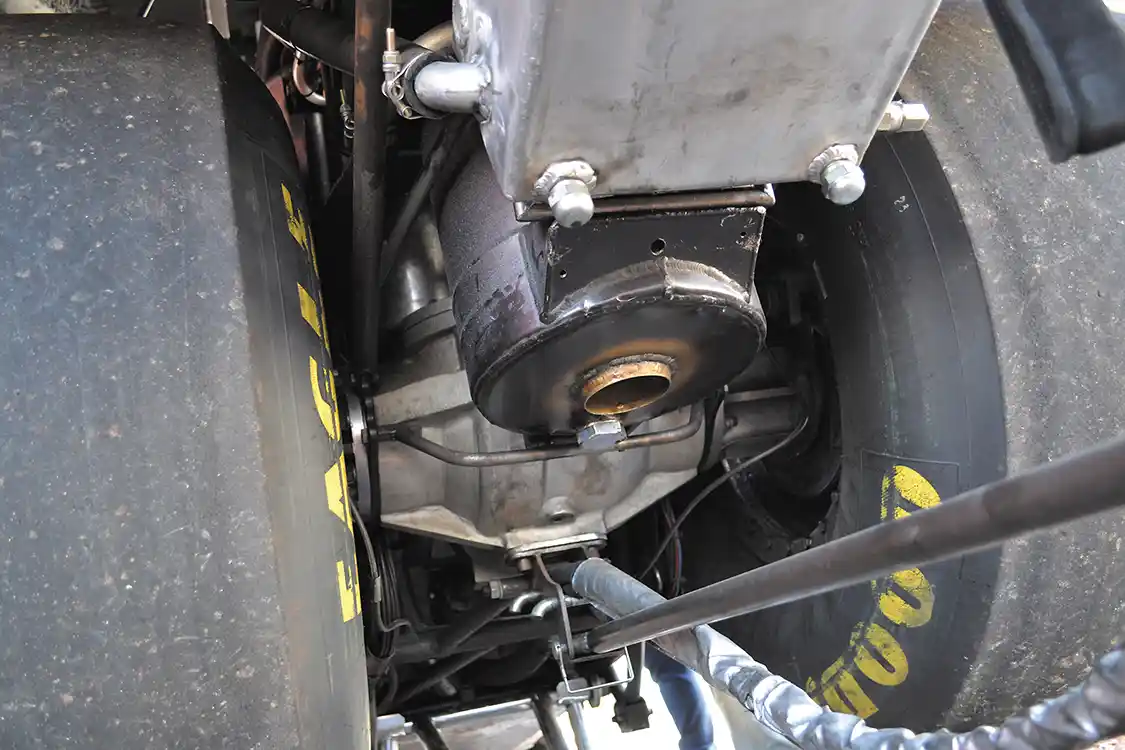 Quite a rear axle is needed to handle 3,000lb-ft of torque, and the 1.08-second 60ft times that come right after the launch. A <a href="https://www.strangeengineering.net/">Strange</a> top-loader with 2.90 gears, straight-through 40 spline axles gets the call to handle the abuse. It's connected to the transmission via a 1-3/4 inch coupler, and is hard mounted to the chassis without any type of suspension other than tire and chassis flex.